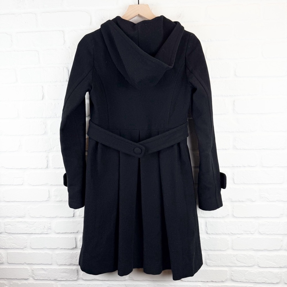 Lux Black Wool Blend Double Breasted Hooded Coat XS - Picture 6 of 12